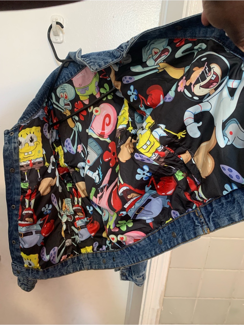 Members Only Denim Jacket with Colorful SpongeBob Lining - Blue